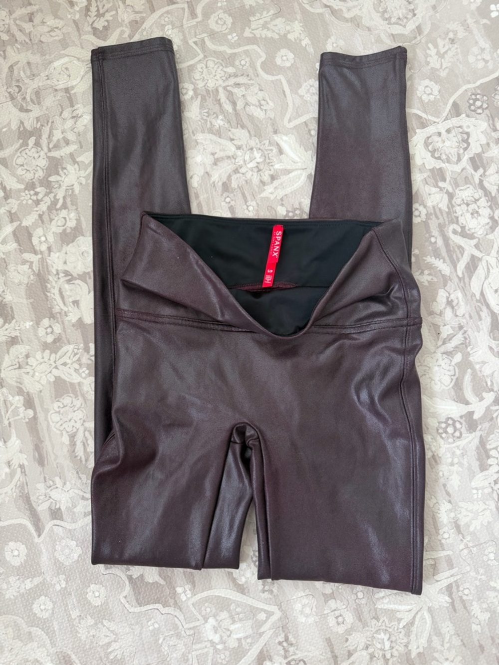 SPANX Faux Leather High-Waist Leggings in Burgundy